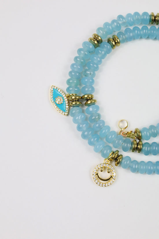 Light Blue Angelite beaded charm necklace