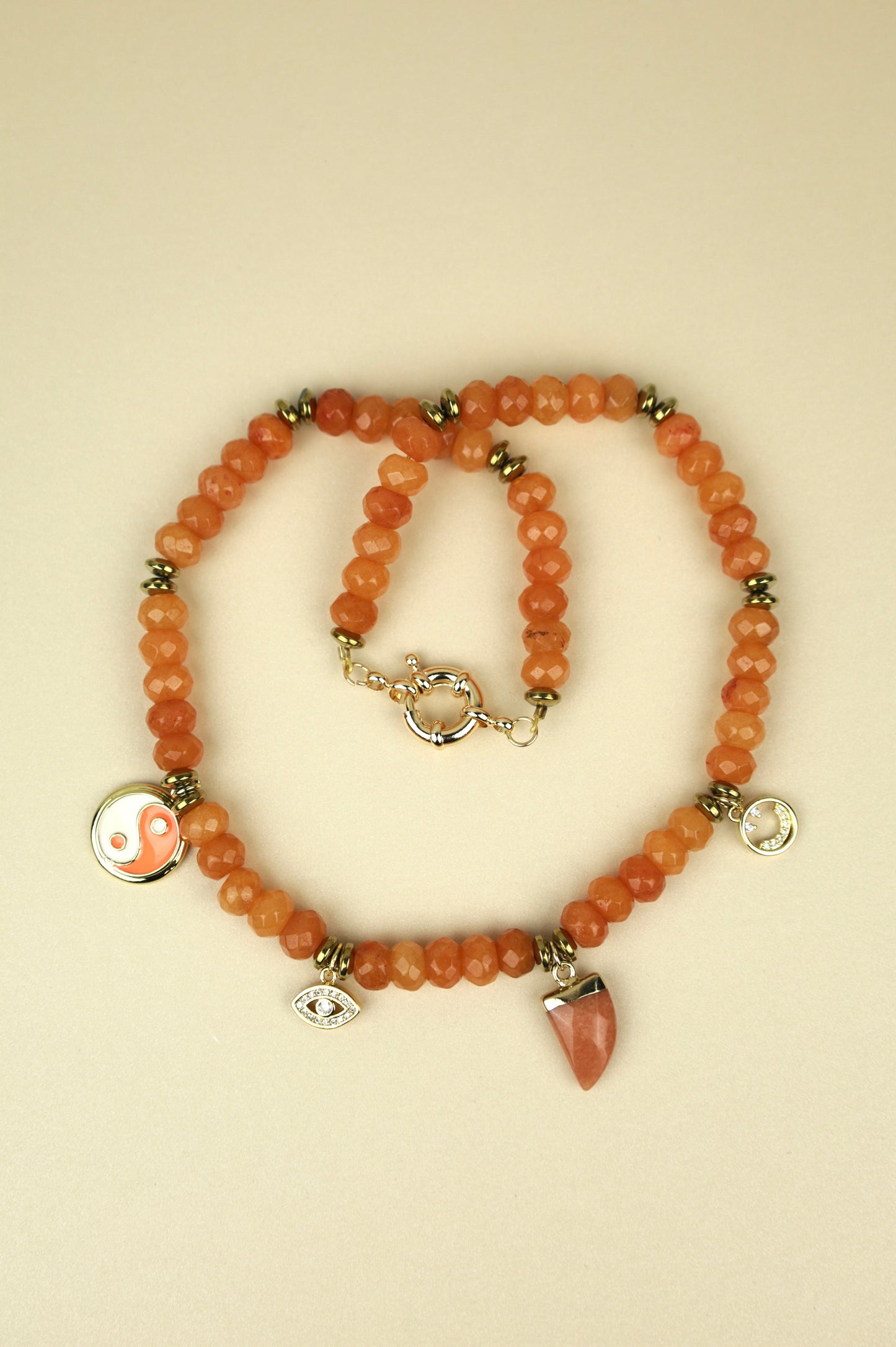 Carnelian Beaded Charm Necklace