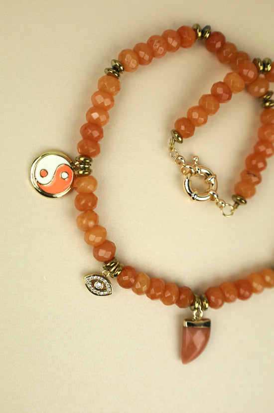 Carnelian Beaded Charm Necklace