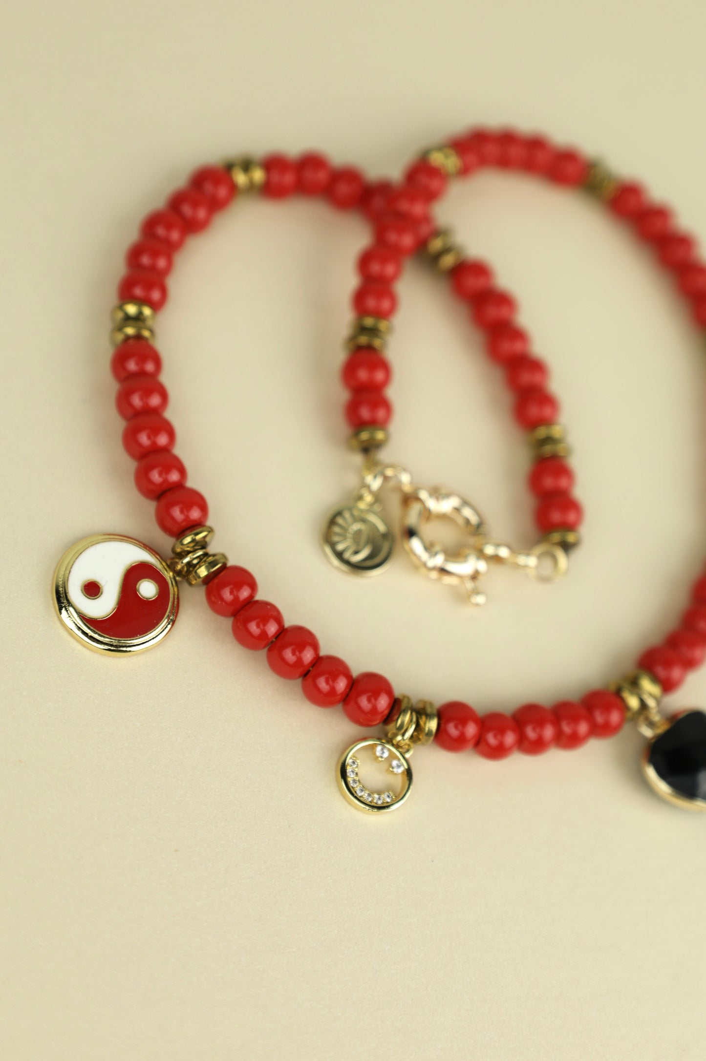 Cherry Red Beaded Charm Necklace