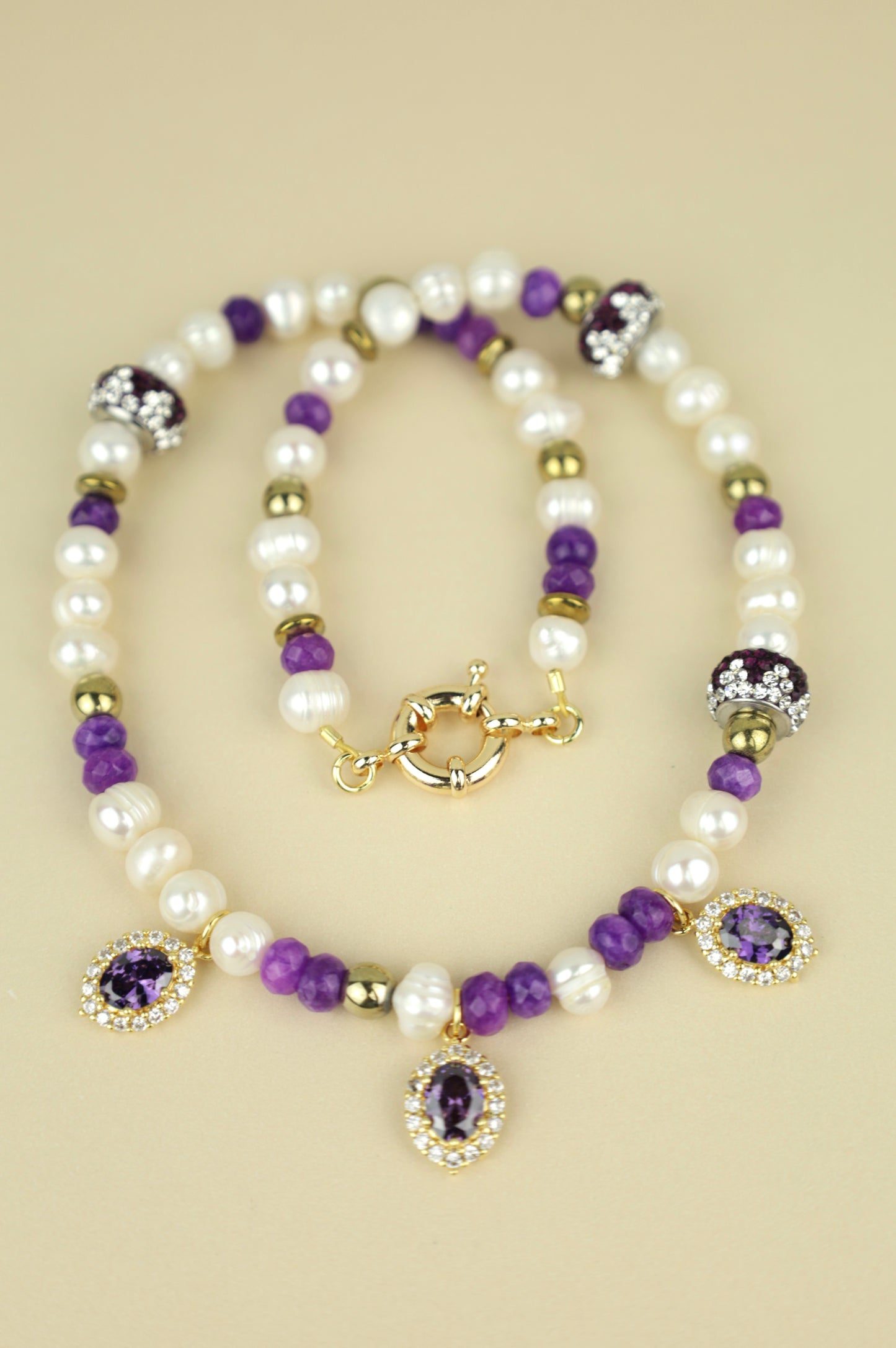Amethyst and Pearl Jewel beaded Necklace – Ash&Cort