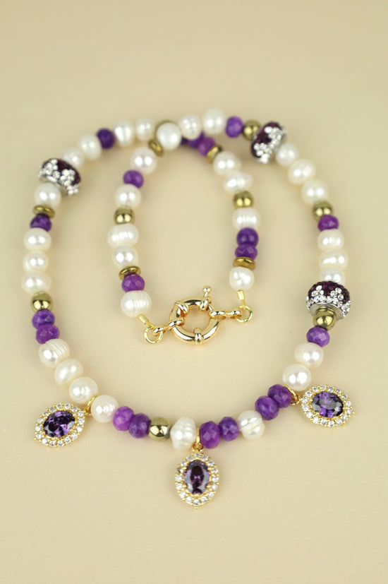 Amethyst and Pearl Jewel beaded Necklace