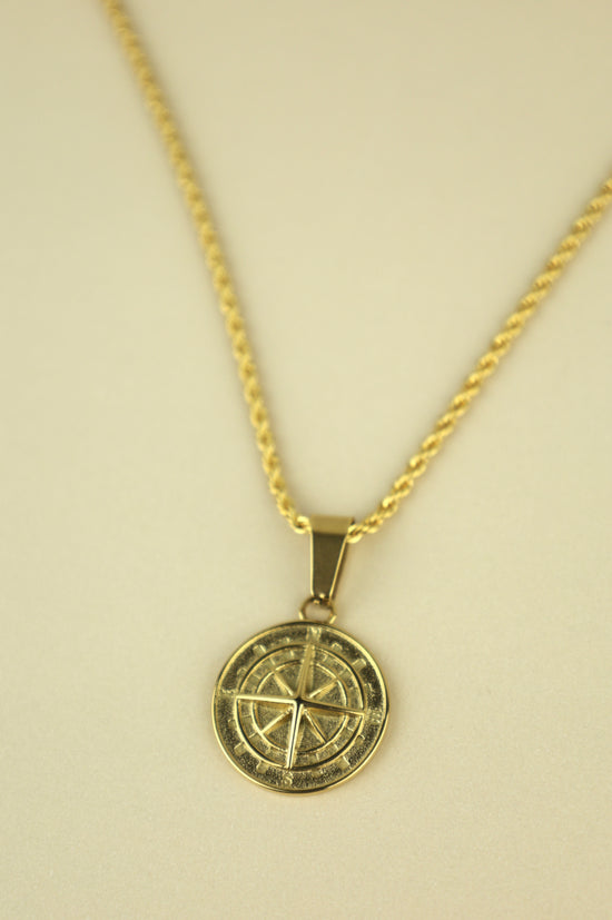 Ladies Solid 9ct Yellow Gold Compass Pendant Necklace