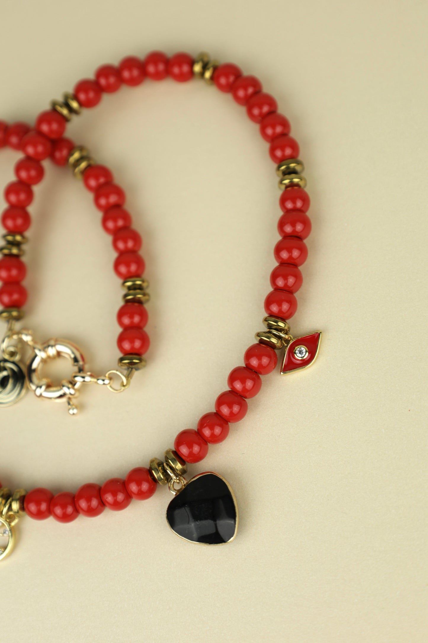 Cherry Red Beaded Charm Necklace