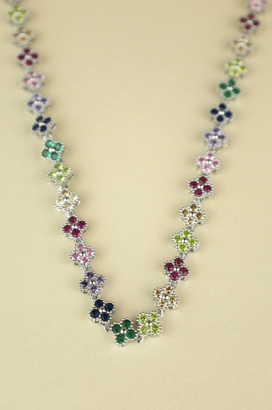 Flora Crystal Tennis Necklace (Silver)