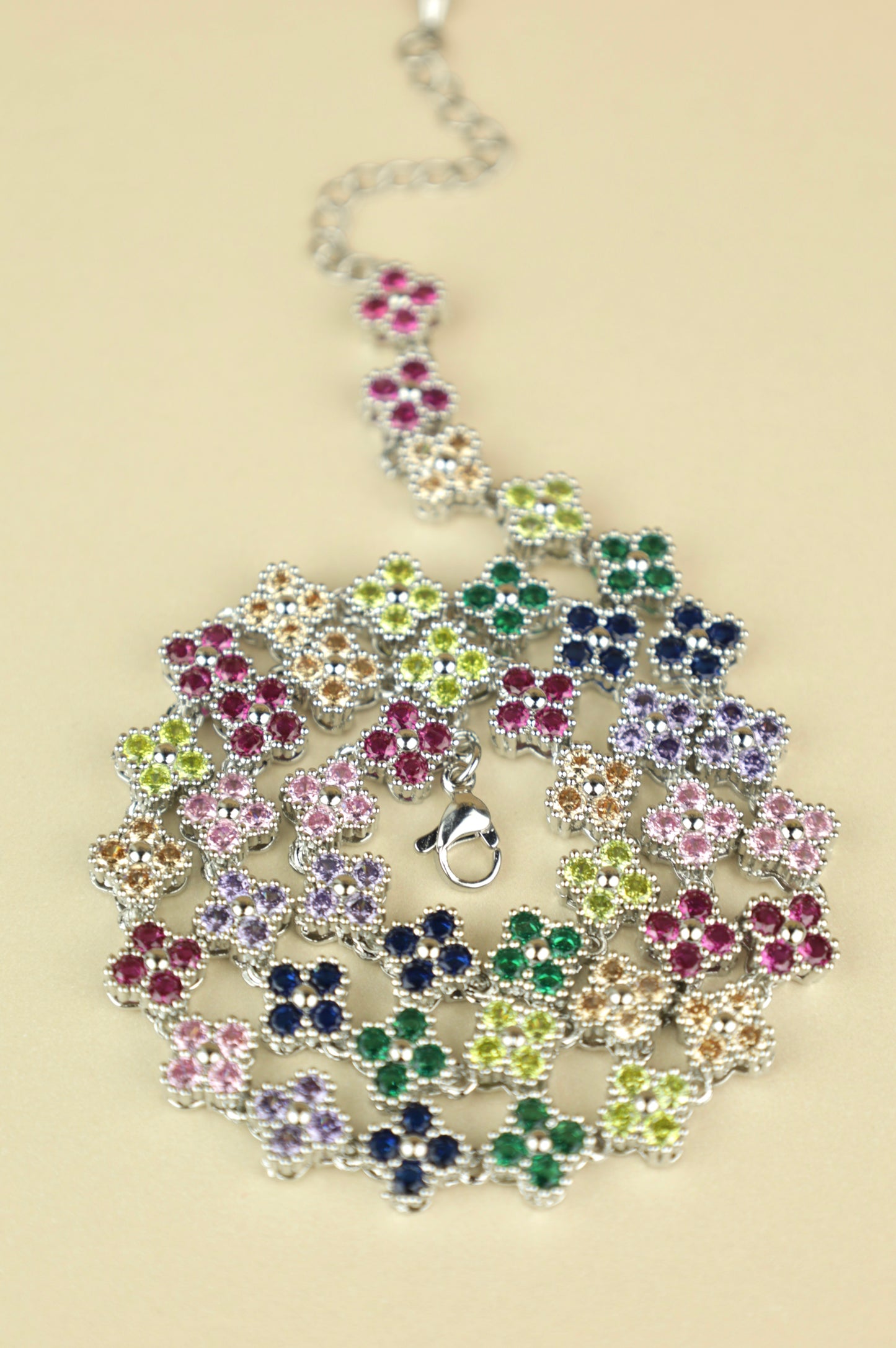 Flora Crystal Tennis Necklace (Silver)