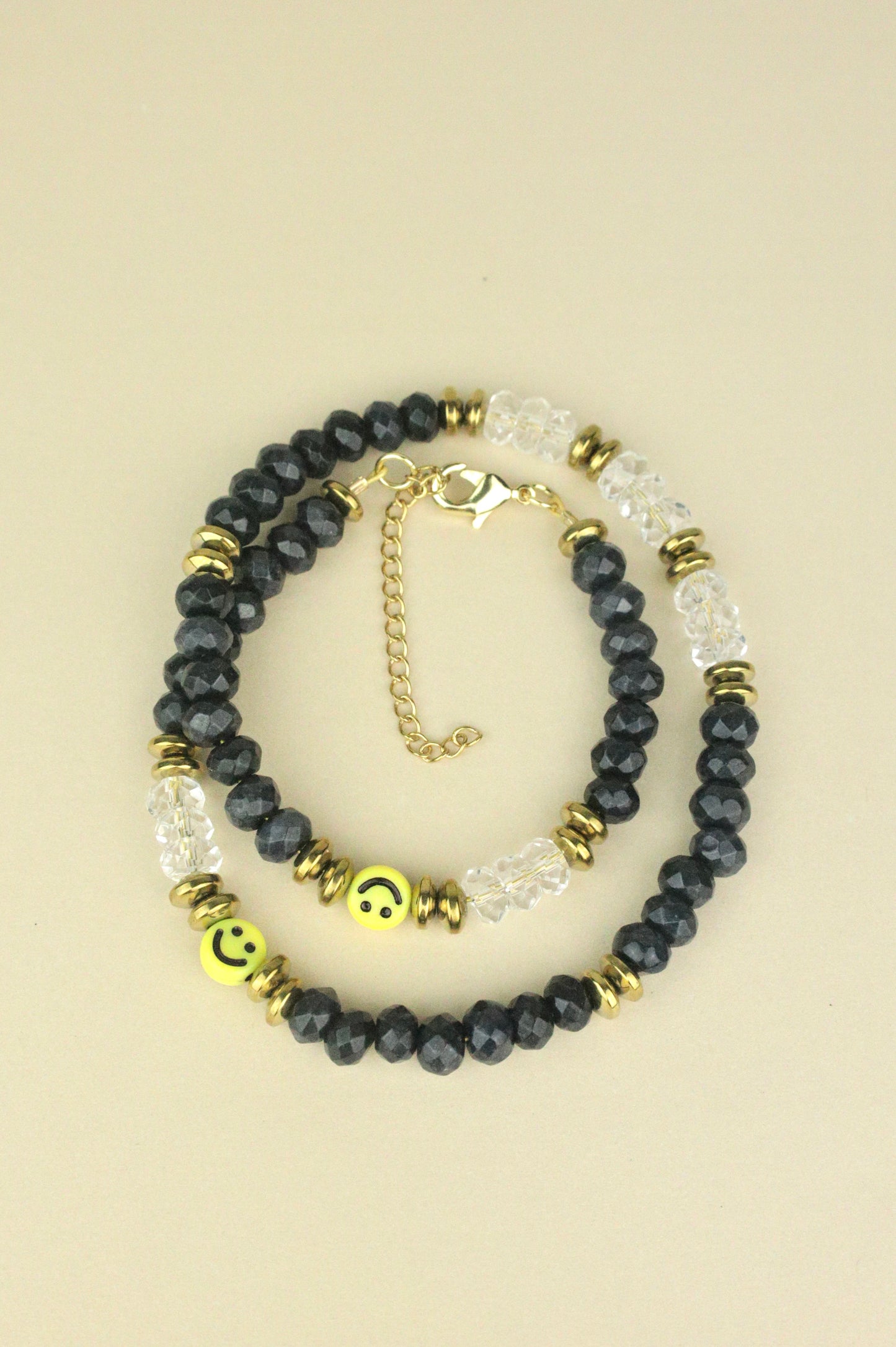 Load image into Gallery viewer, Onyx and Clear Quartz beaded necklace
