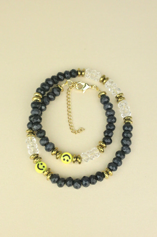 Onyx and Clear Quartz beaded necklace