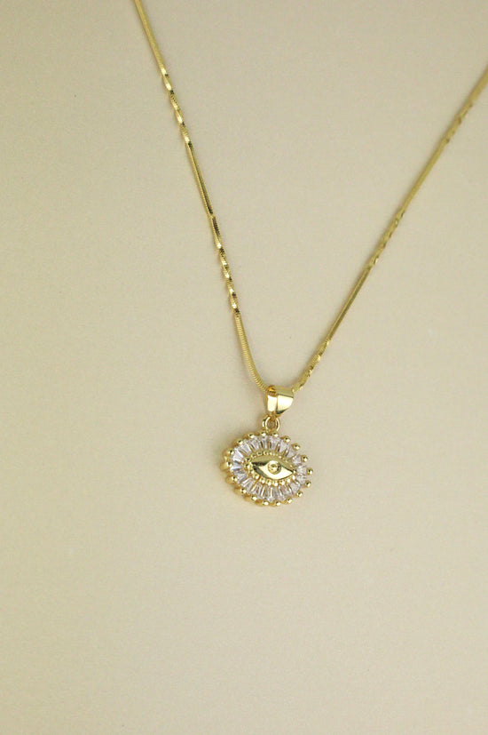 Baguette Evil Eye Necklace in gold