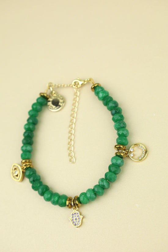 Green Agate Beaded Charm Bracelet