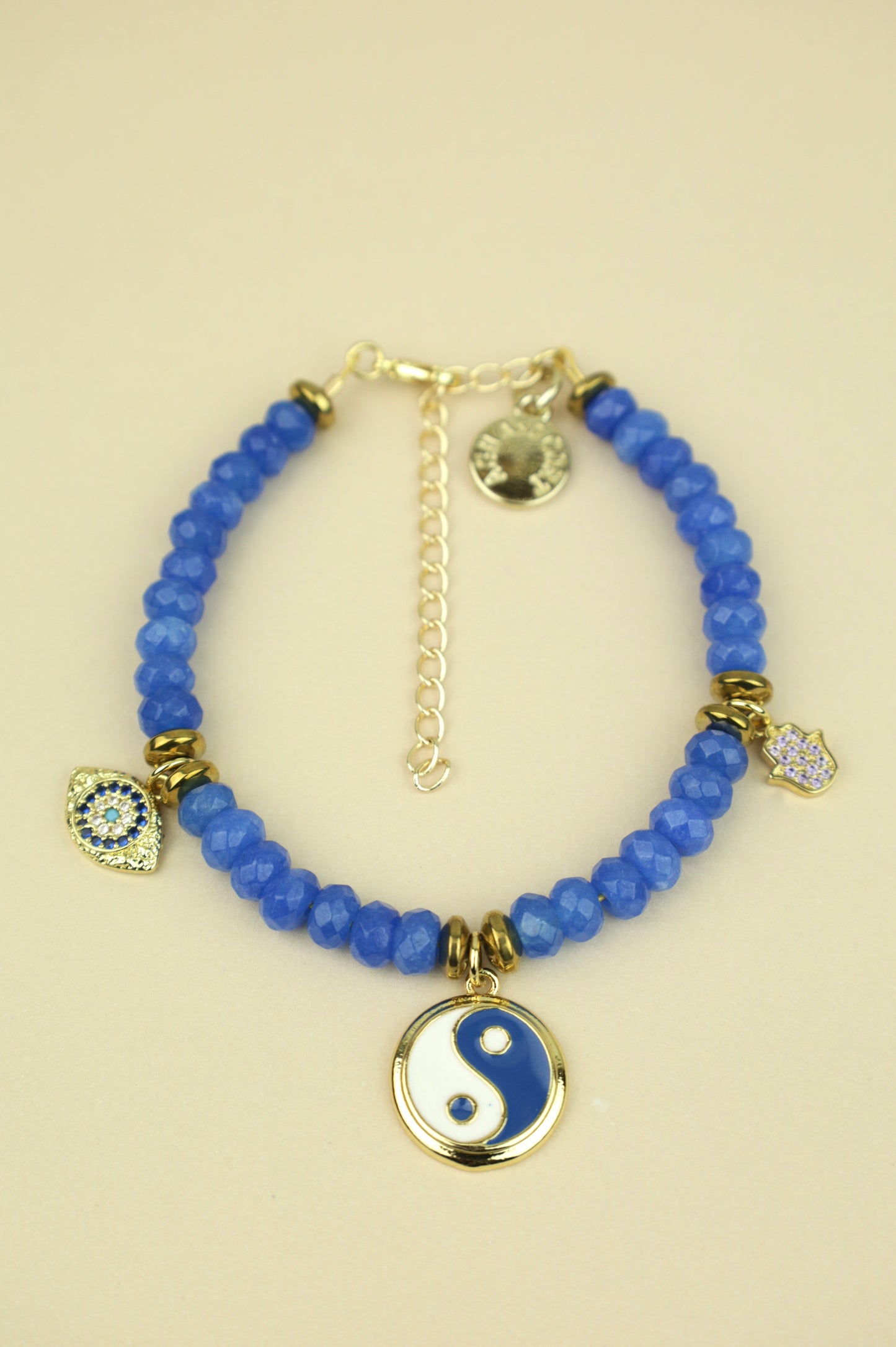Cobalt Blue Jade Beaded Charm Bracelet