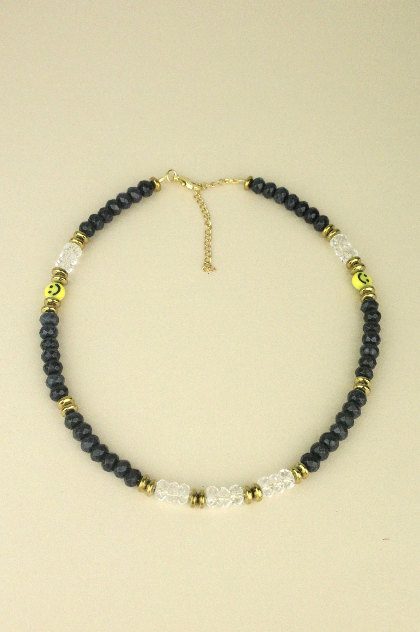 Onyx and Clear Quartz beaded necklace