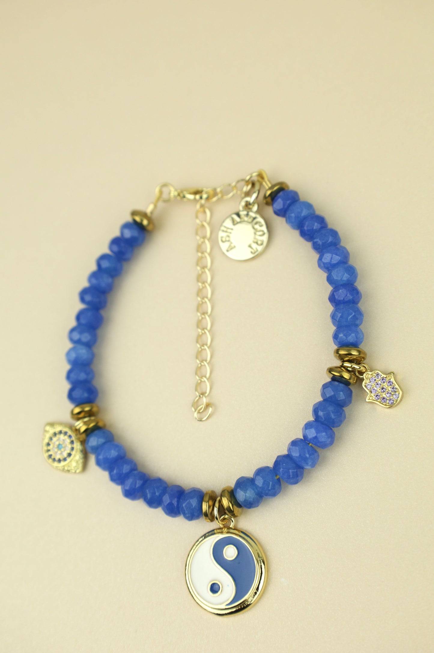 Cobalt Blue Jade Beaded Charm Bracelet