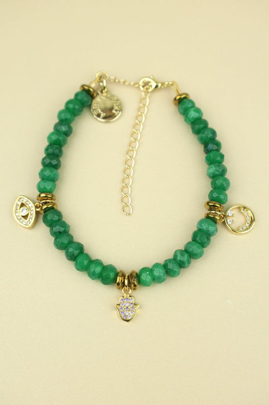 Green Agate Beaded Charm Bracelet