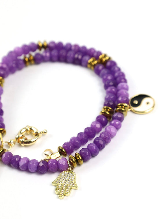 Deep Amethyst Beaded Charm Necklace 2.0