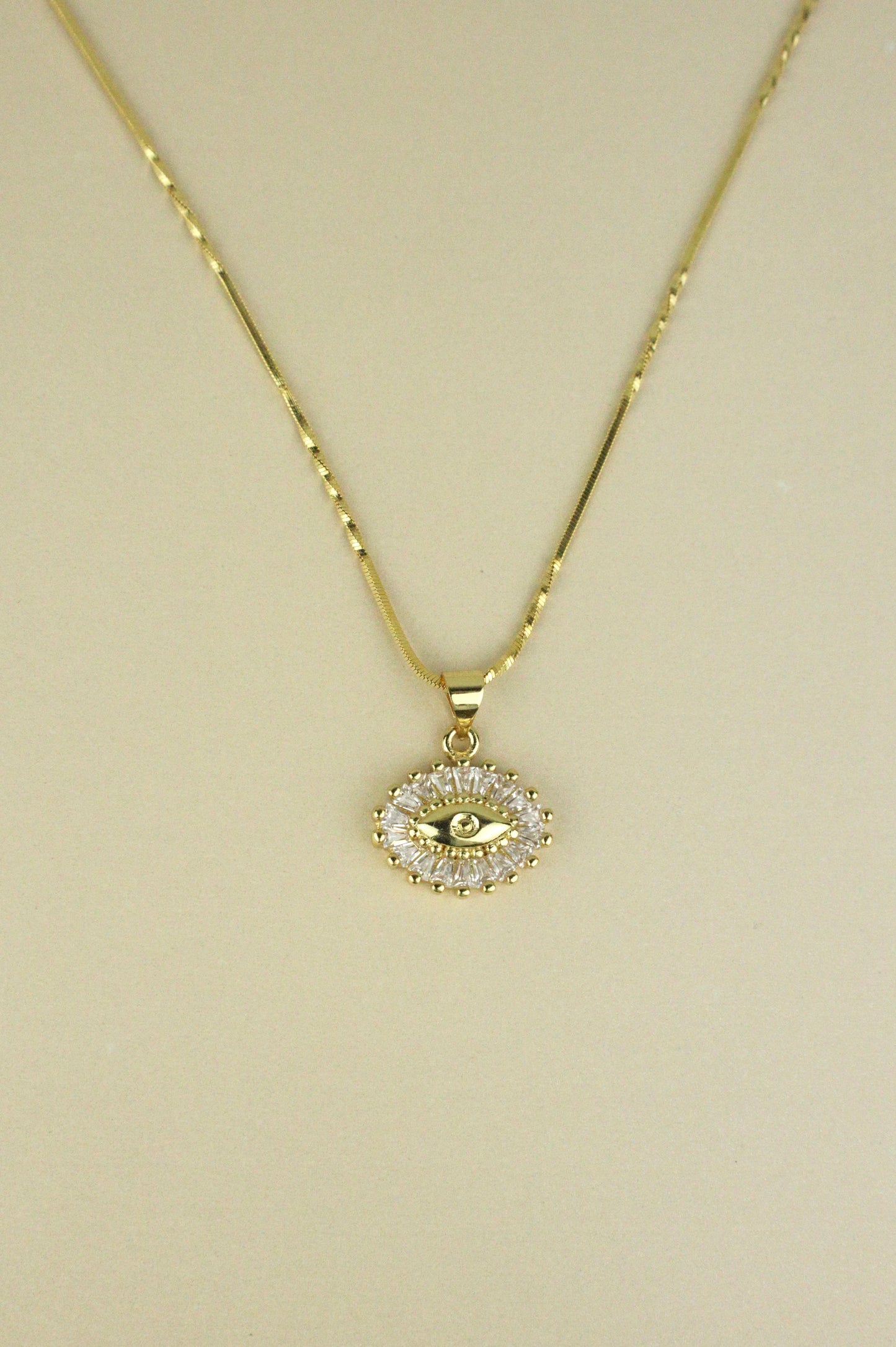 Baguette Evil Eye Necklace in gold