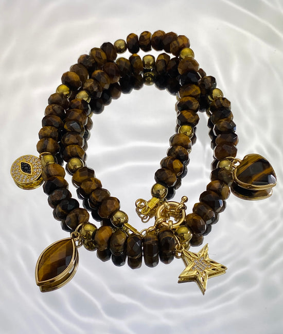 Tigers Eye Beaded Charm Necklace