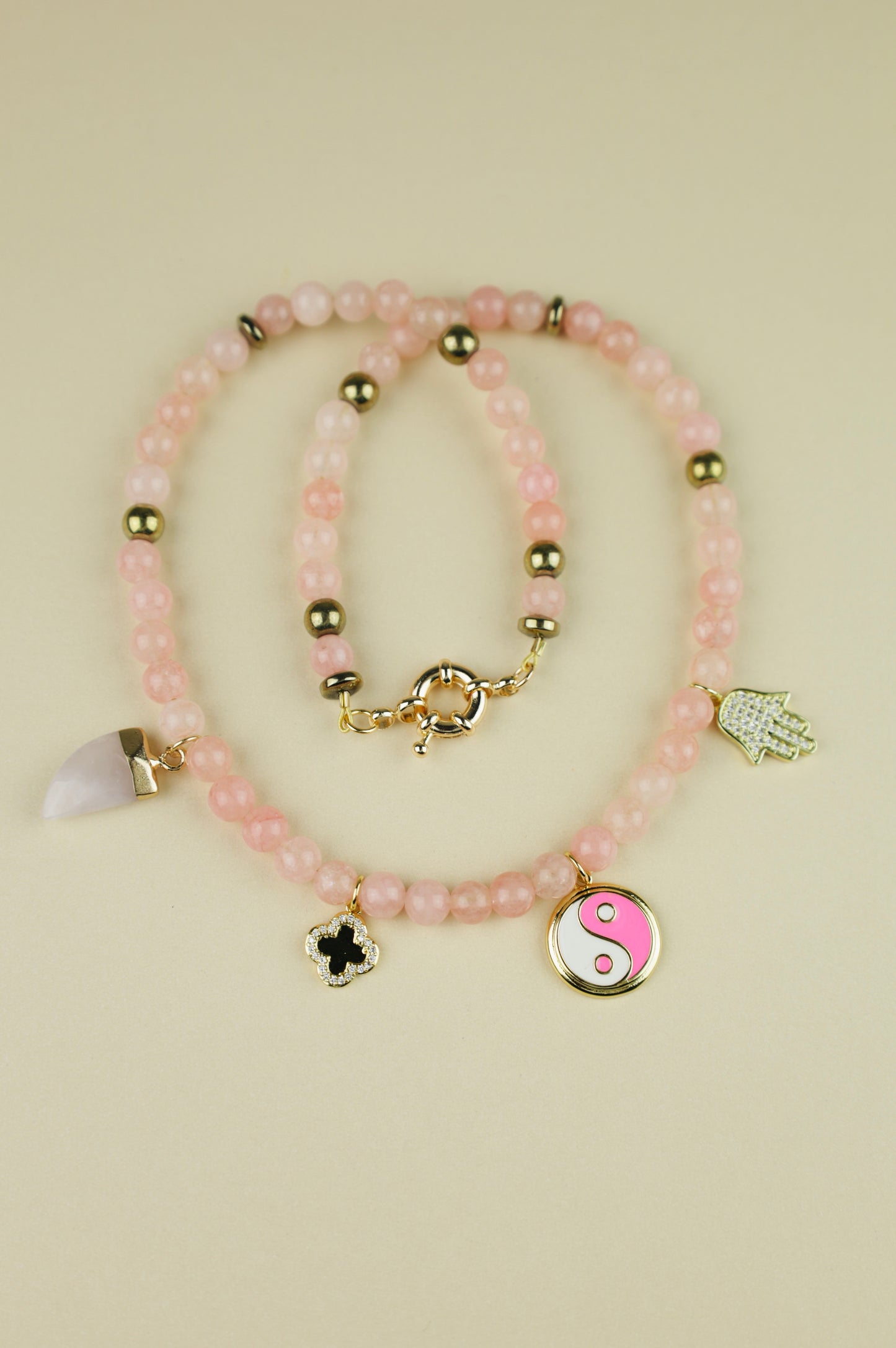 Rose Quartz Beaded Charm Necklace 22