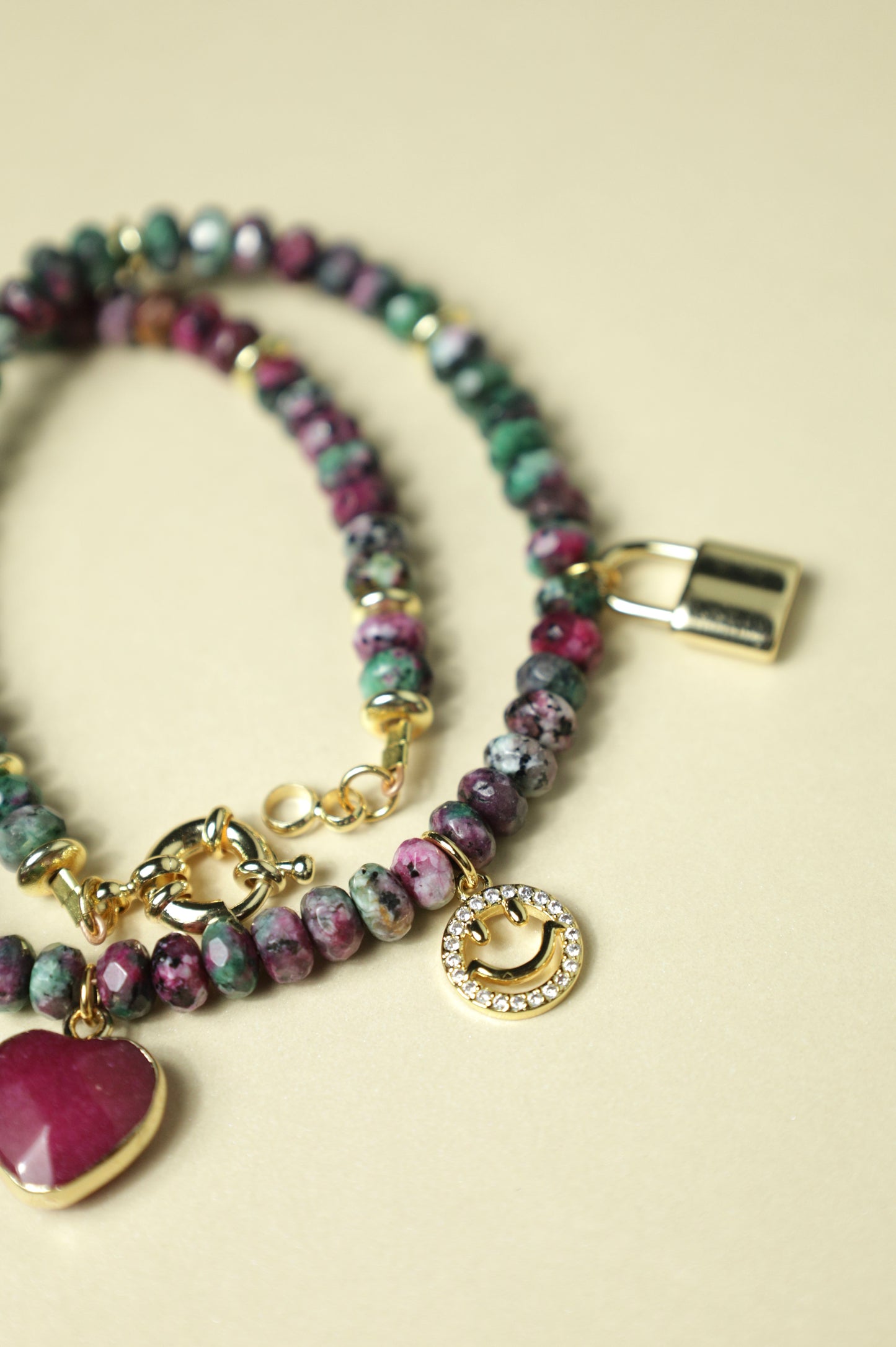 Ruby Zoisite beaded charm necklace