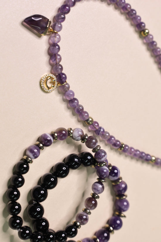 Load image into Gallery viewer, Amethyst Necklace and 2 Amethyst Bracelet Set
