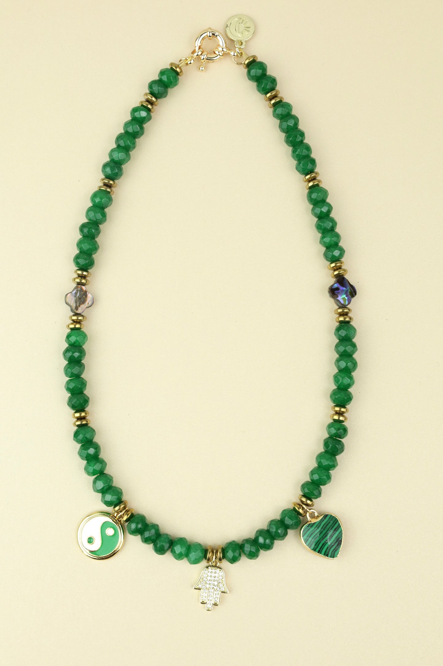 Green Agate and Abalone beaded necklace