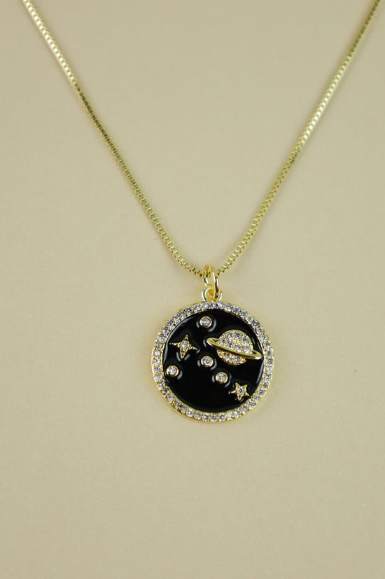 Celestial Saturn Galaxy Necklace in gold