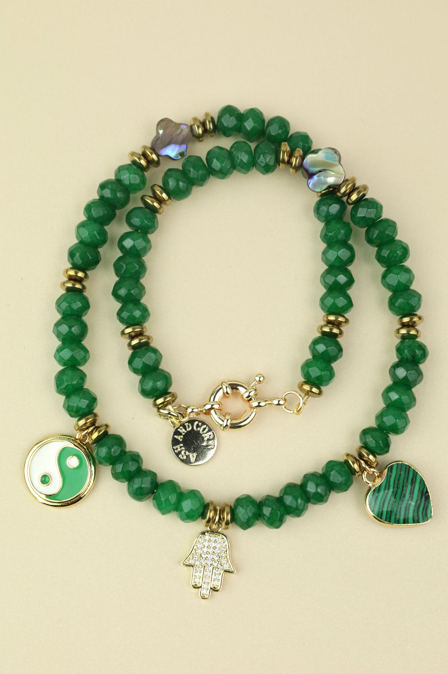 Green Agate and Abalone beaded necklace