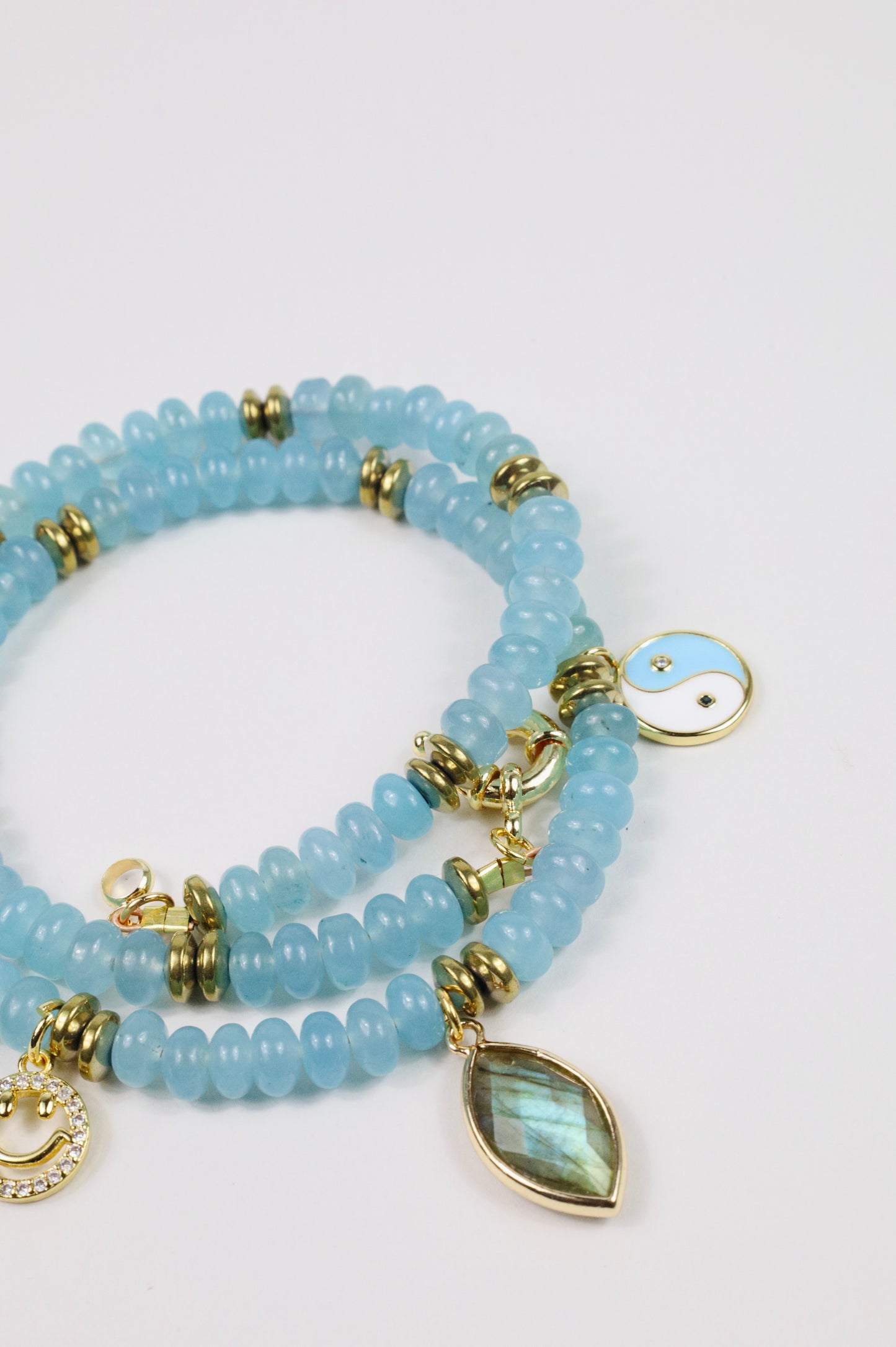 Light Blue Angelite beaded charm necklace