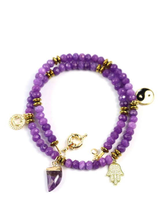 Load image into Gallery viewer, Deep Amethyst Beaded Charm Necklace
