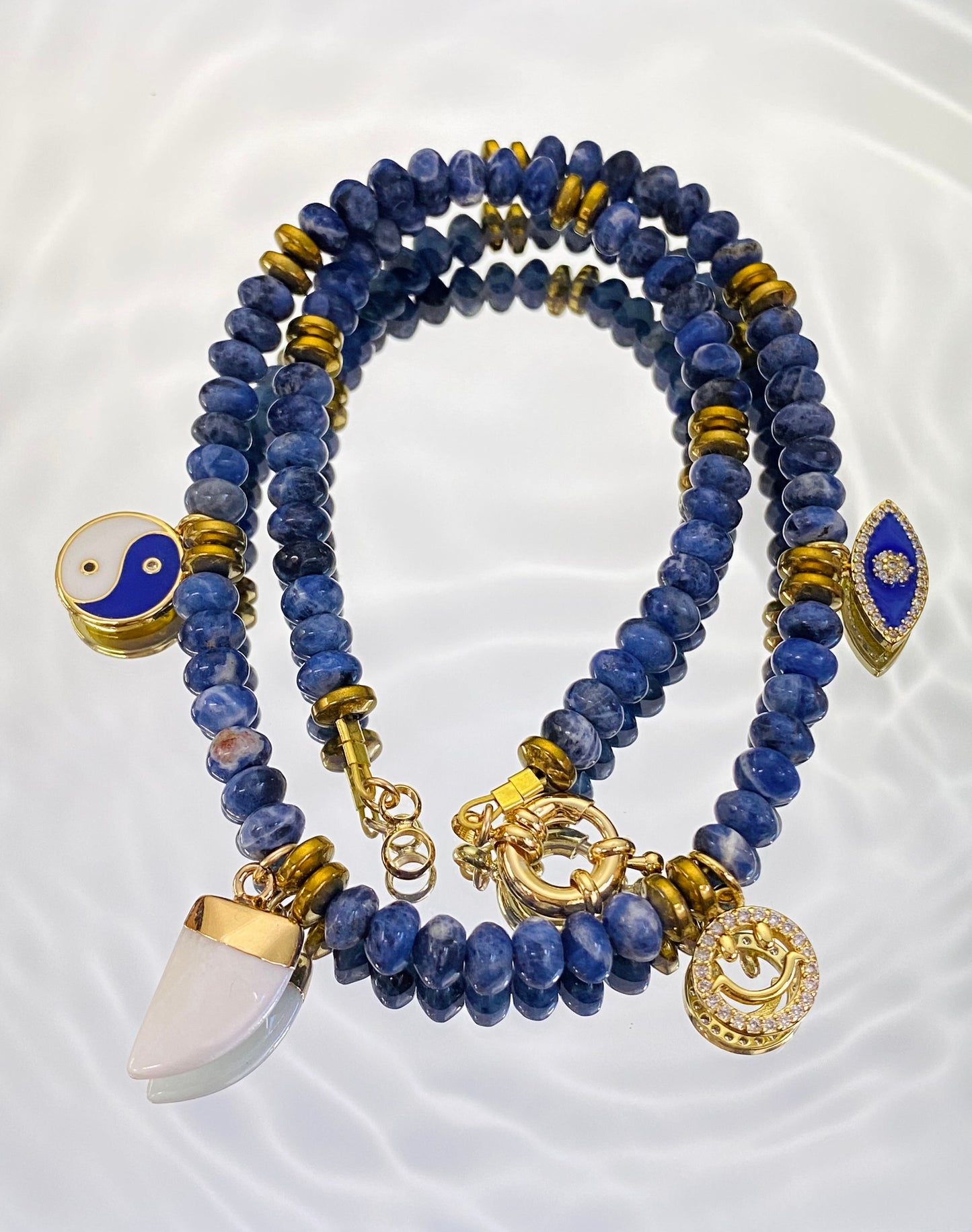 Sodalite Beaded Crystal Charm Necklace