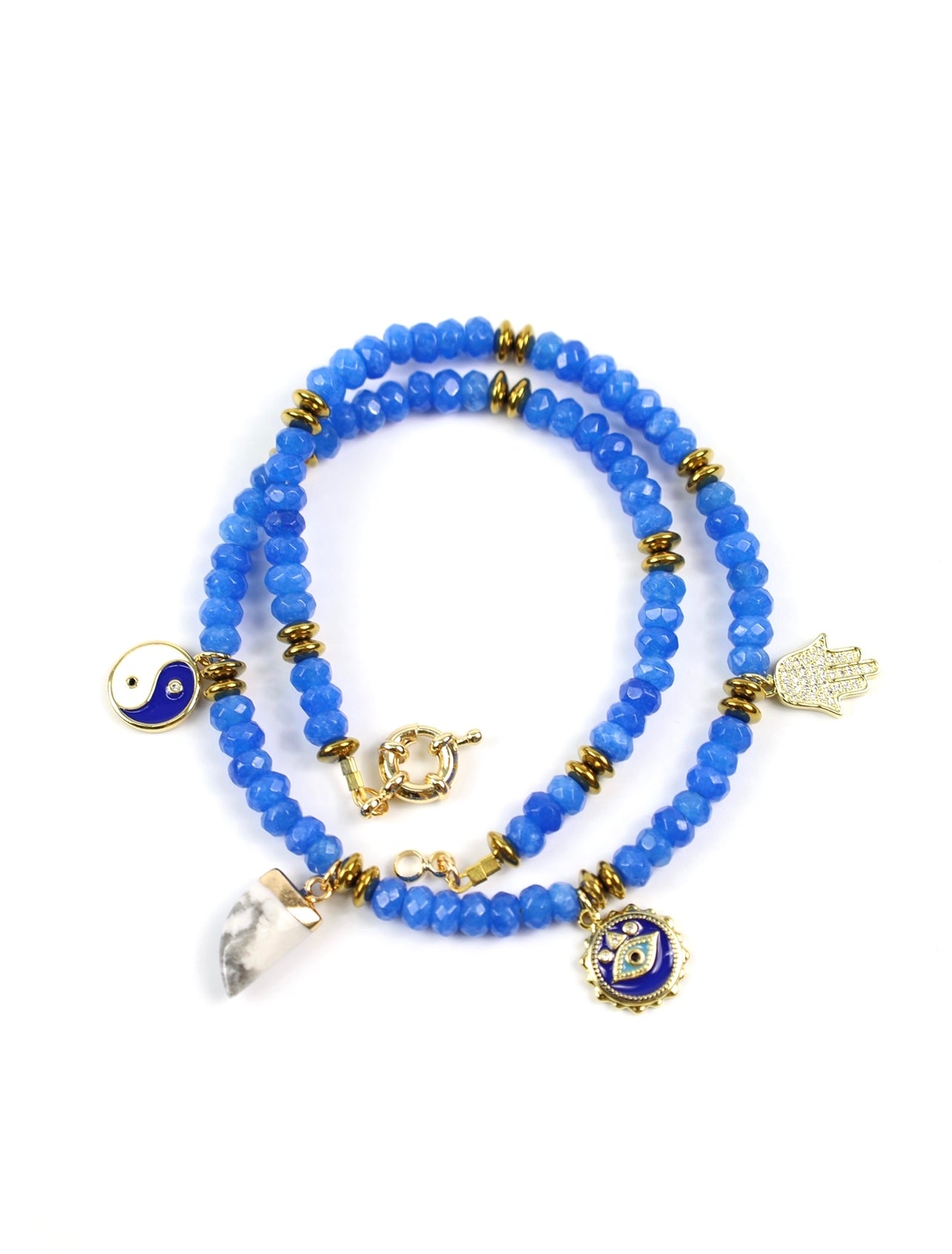 Cobalt Blue Jade Beaded Charm Necklace