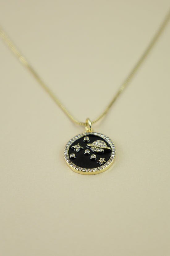 Celestial Saturn Galaxy Necklace in gold