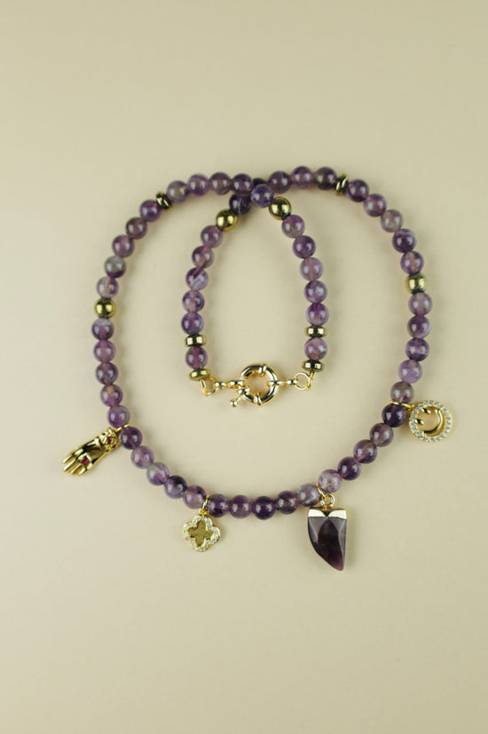 Amethyst Beaded Charm Necklace 22
