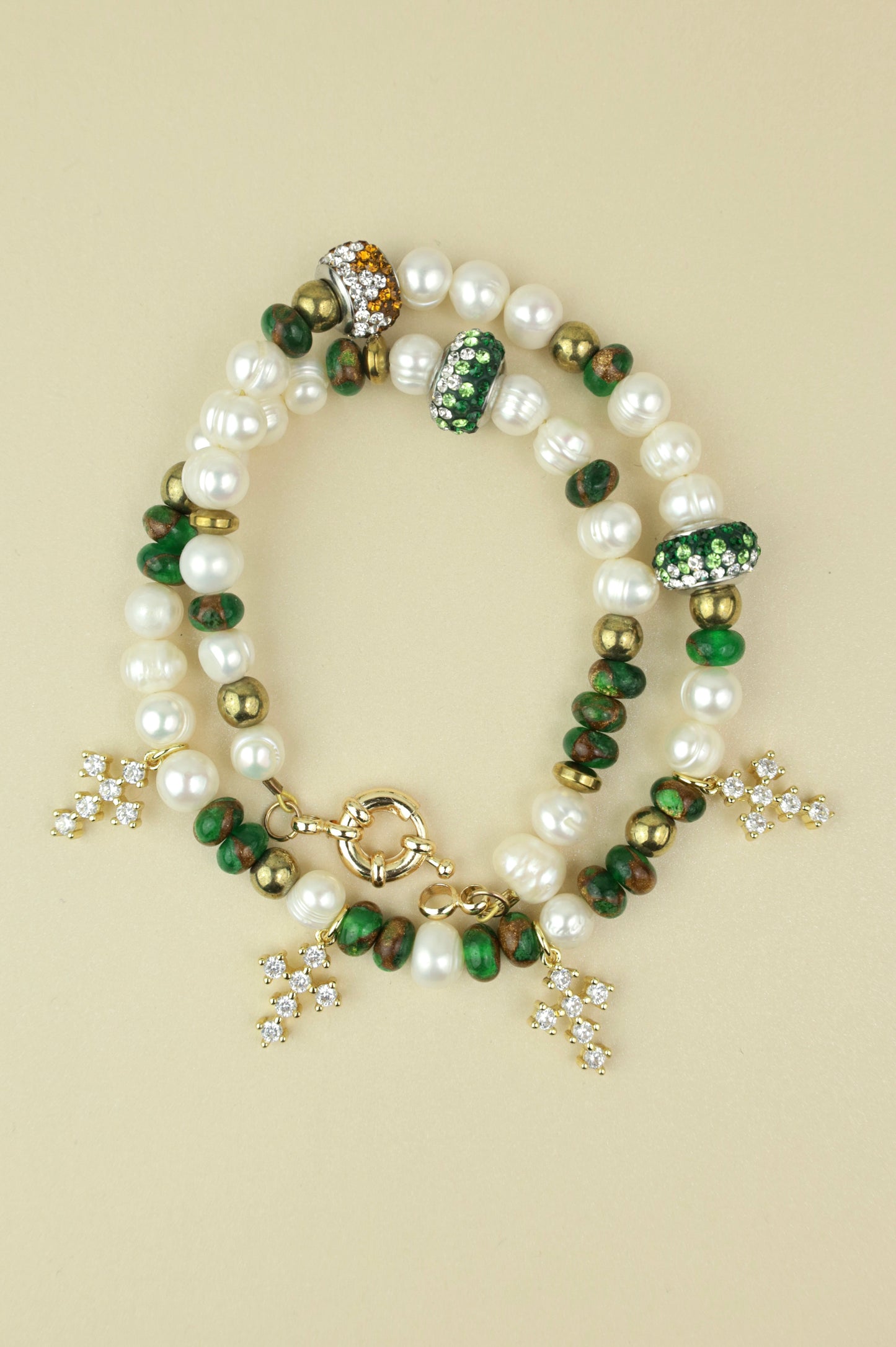 Jasper and Pearl Cross beaded Necklace