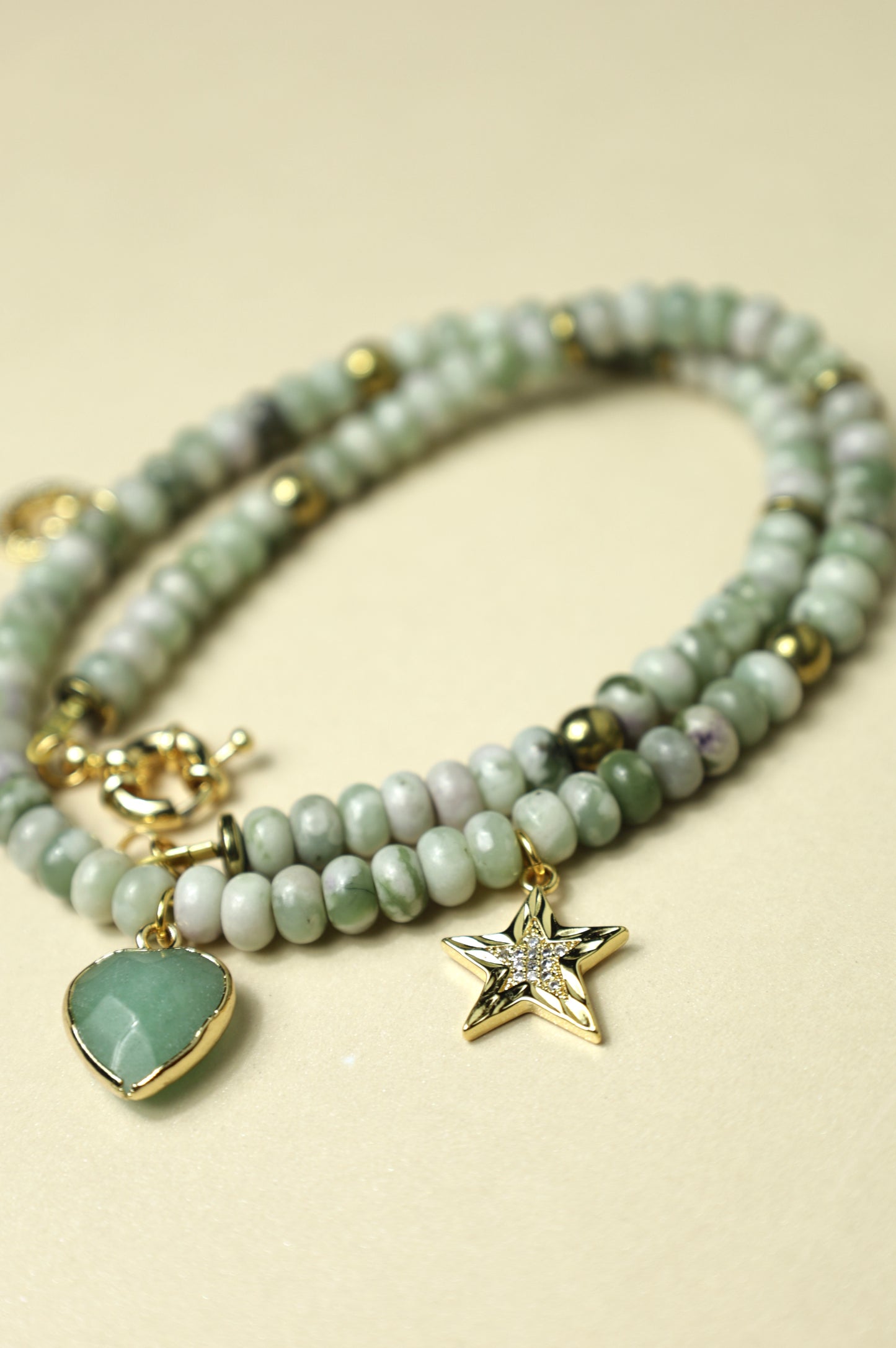 Pale green Aventurine Beaded Charm necklace