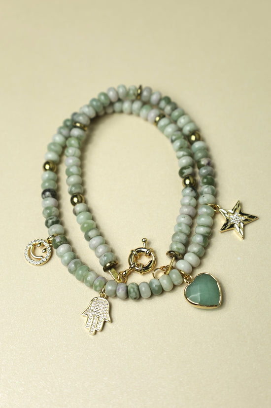 Pale green Aventurine Beaded Charm necklace