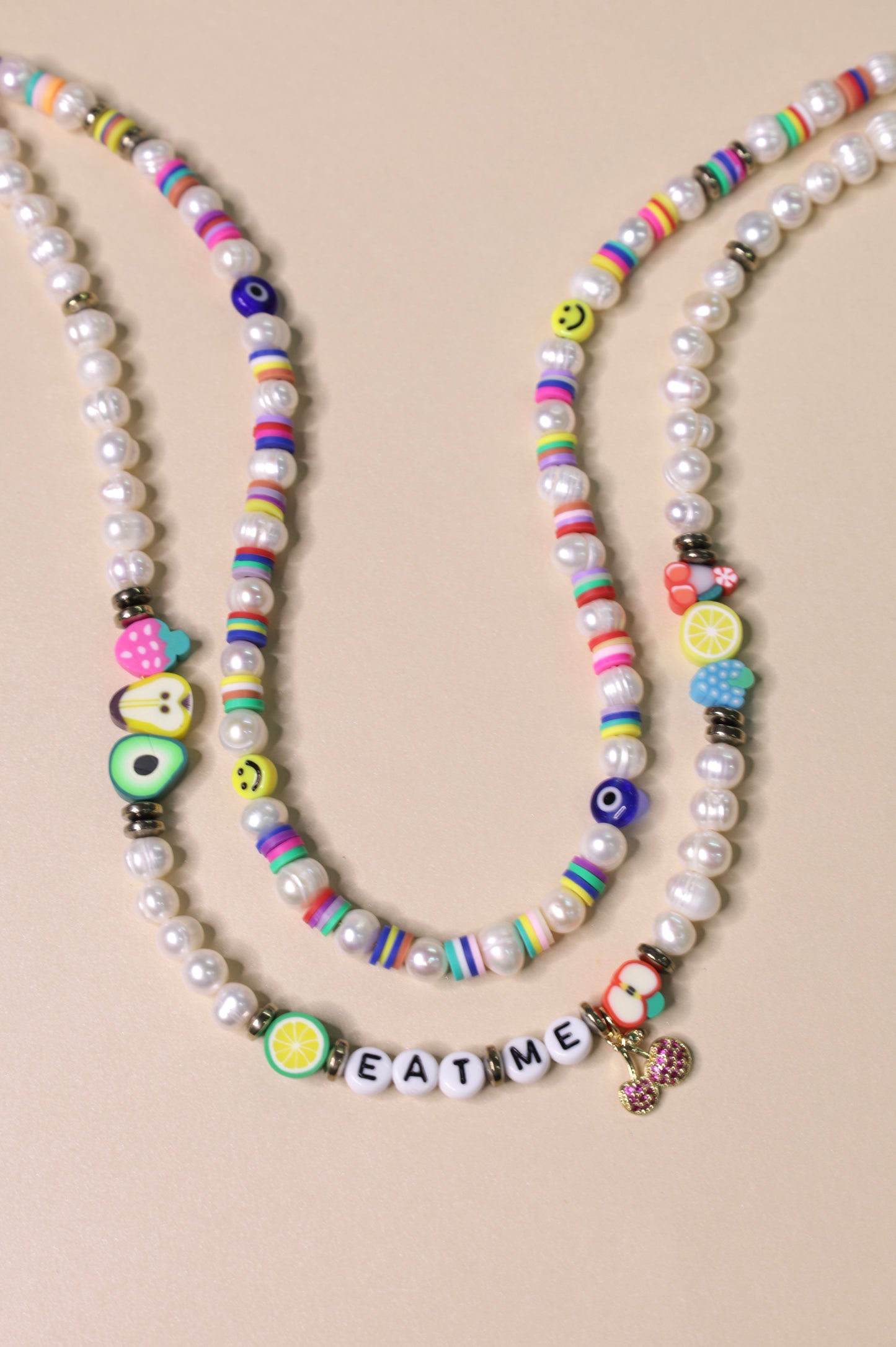 Eat Me and Summerting beaded Pearl Set