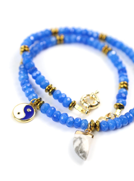 Cobalt Blue Jade Beaded Charm Necklace