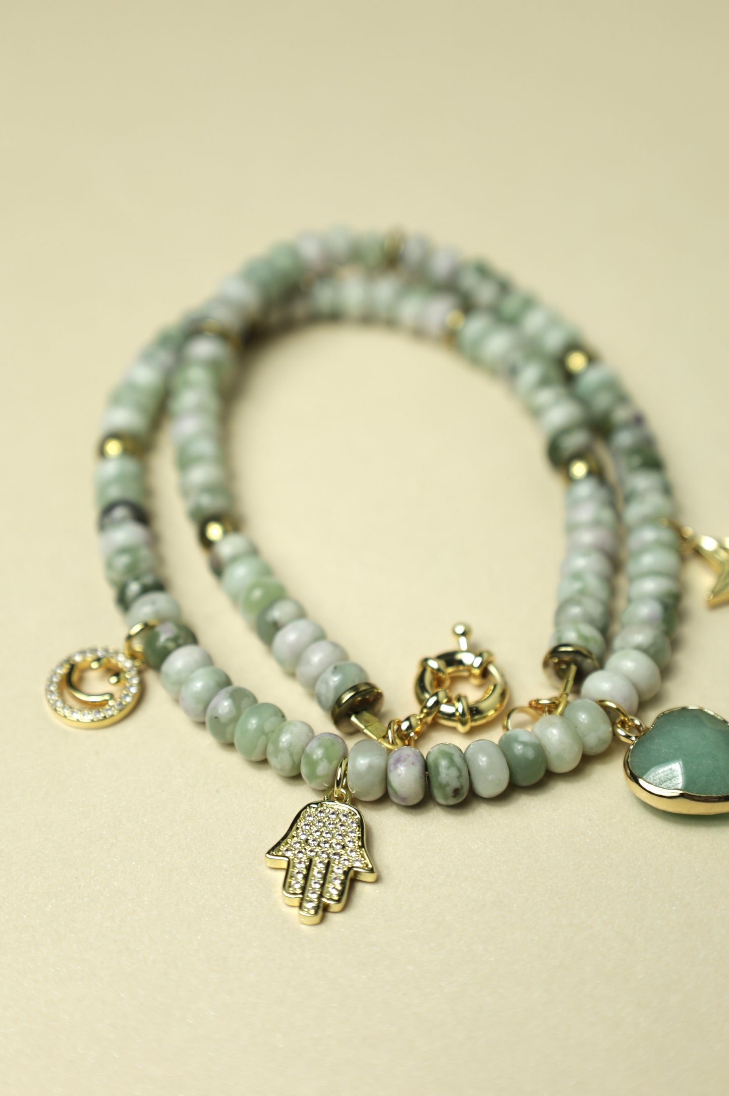 Pale green Aventurine Beaded Charm necklace