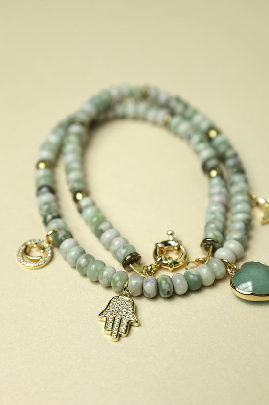 Pale green Aventurine Beaded Charm necklace