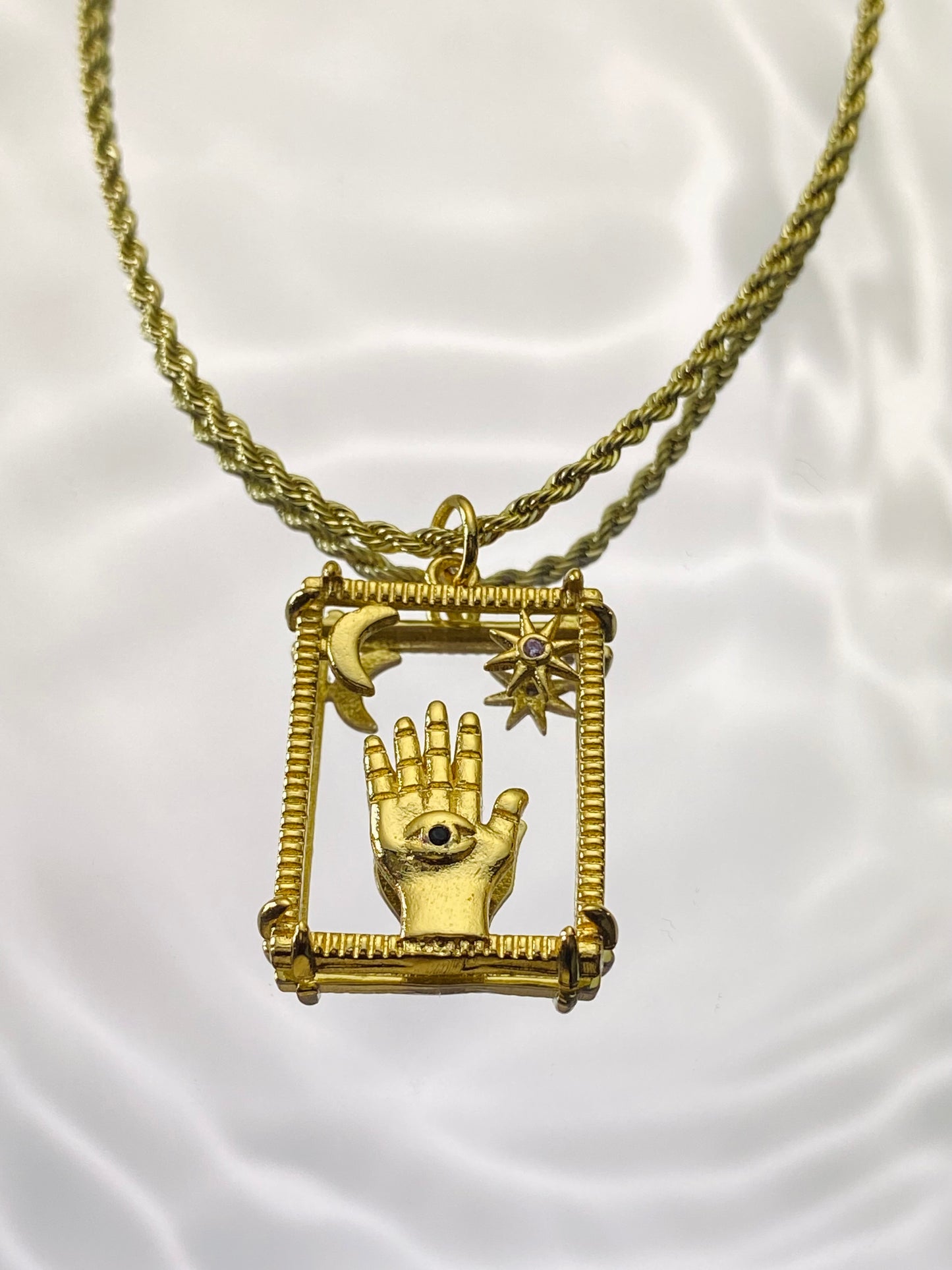 All seeing eye hand necklace