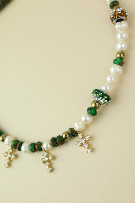 Jasper and Pearl Cross beaded Necklace