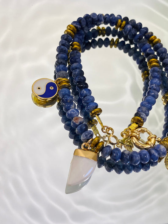 Sodalite Beaded Crystal Charm Necklace